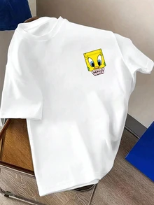 LOONEY TUNES X SHEIN Daypath Men's Letter Cartoon Print Casual Daily Short Sleeve T-Shirt - White - View 1