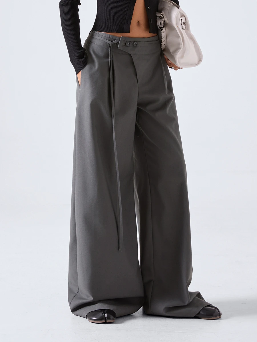 LYSMO Women's Solid Color Casual Daily Wear Suit Pants - Grey - View 1