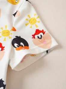 LOONEY TUNES X SHEIN Baby Boy Cartoon Print Short Sleeve T-Shirt And Romper Set - Apricot - View 5