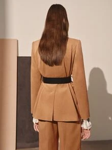 MOTF PREMIUM BELT DECOR WOOL BLEND TWEED AUTUMN/WINTER BLAZER - Khaki - View 4