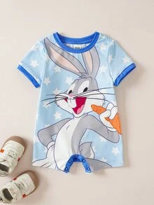 LOONEY TUNES X SHEIN Baby Boy Five-Point Star Print Short Sleeve Romper LOONEY TUNES - Blue - View 1