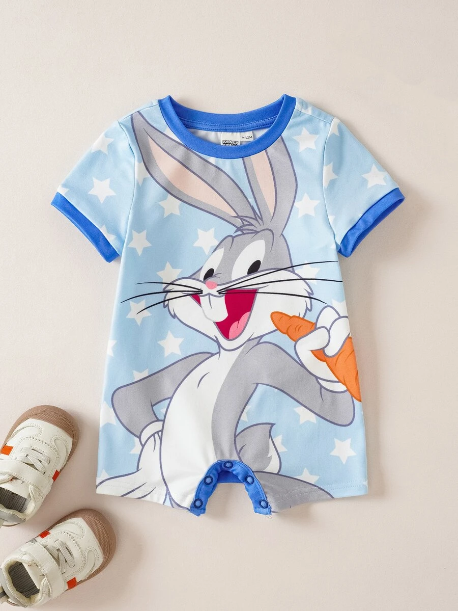 LOONEY TUNES X SHEIN Baby Boy Five-Point Star Print Short Sleeve Romper LOONEY TUNES - Blue - View 1