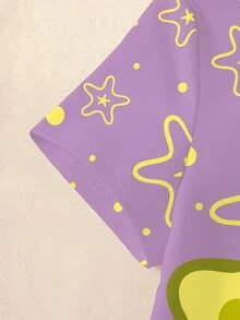 SpongeBob SquarePants | SHEIN 女嬰星星印花圓領短袖休閒T恤 - 白色 - 查看 4