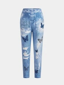 Legging Kasual Motif Denim untuk Anak Perempuan - MultiWarna - View 4