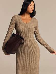 COSMINA Women's Solid Color Casual Daily Knit Dress - Grey - View 4