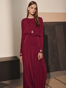MOTF PREMIUM FASHIONABLE ASYMMETRIC HEMLINE FLARED DESIGN KNITTED TEXTURE AUTUMN/WINTER LONG DRESS - Burgundy - View 5