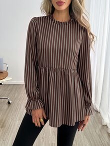 Easowa 女款休閒條紋棕色印花秋冬日常基礎襯衫 - 彩色 - 查看 5