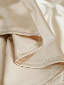 Elenzga Plus Size Women's Asymmetrical Hem Stud Button Tie Satin Fabric Elegant Commuter Blouse, Autumn/Winter Fall - Apricot - View 7