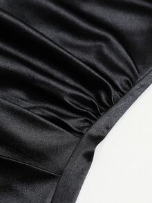 Cravure Plus Size Women Asymmetric Collar Cape Waist Cinched Ruched Lace Patchwork Elegant Party Dress - Black - View 3
