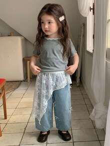 Dazy Kids Young Girl) Lace Design Asymmetrical Skirt With Ruffle Hem, Autumn Skirt - White - View 4