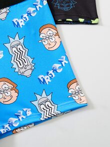 Rick and Morty X SHEIN 2pcs Cartoon Men's Boxer Briefs, Graffiti All-Over Print Youth Square Shorts - Black - View 5