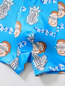 Rick and Morty X SHEIN 2pcs Cartoon Men's Boxer Briefs, Graffiti All-Over Print Youth Square Shorts - Black - View 6