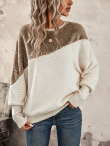 SHEIN LUNE Women's Casual Commute Sweatshirt Long Sleeve Color Block Patchwork Autumn/Winter Daily Basic Fashion Outwear Outfit - Multicolor - View 5