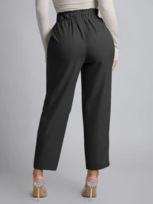 SHEIN PETITE Women's Solid Color Casual Versatile Daily Wear Long Pants - Dark Grey - View 2