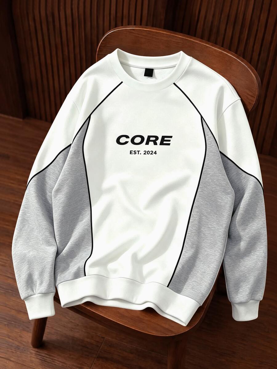 OldRiff Standard Size Men's Regular Fit Crew Neck Pullover Sweatshirt With Thermal Lining, Casual Versatile - White - View 1