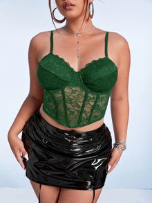 SHEIN ICON Plus Lace Black Corset Cami Top, Summer - Dark Green - View 3