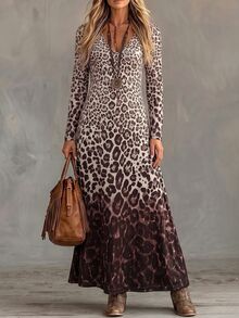 LUMIGAL Women's Leopard Print Knit Country Style Dress, Elegant Commuter, Spring/Autumn - Multicolor - View 6