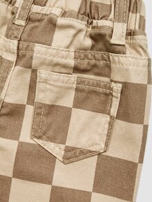 Elladie kids Denimly 女嬰簡約休閒戶外學院風百搭丹寧彈性腰格紋水洗牛仔長褲 - 棕色 - 查看 4