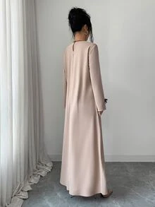 Yasmyna Women's Bow Decor Long Sleeve Elegant Arabian Dress - Khaki - View 3