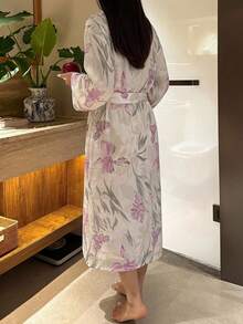 DAZY 2pcs Floral Print Sleeveless Camisole Dress & Long Cardigan Robe Women's Pajama Set - White - View 2