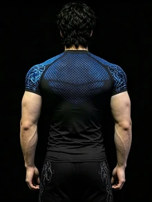 RISE LYT Men's Dashed Print Contrast Color Casual Round Neck Short Sleeve Sports T-Shirt, Gym - Black - View 3