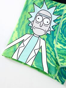 Rick and Morty X SHEIN Men's Letter Cartoon Print Casual Everyday Boxer Briefs - Green - View 9