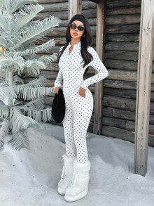 SHEIN EZwear 女款波點休閒日常穿搭連身褲 - 白色 - 查看 6