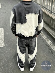2件組青少年男孩時尚極簡舒適圓領衛衣與運動長褲套裝，酷炫幾何拼接滿版印花設計，英文字母印花，適合假期派對、休閒舒適，男孩春/秋/冬首選，春/秋/冬街頭穿搭，開學與聚會休閒套裝 - 杏色 - 查看 2