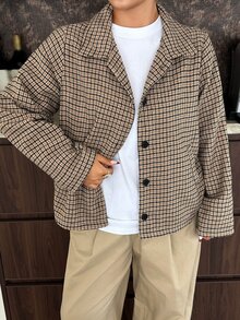 Dazy Plus Plus Size Women's Plaid Casual Versatile Daily Travel Long Sleeve Jacket - Khaki - View 7