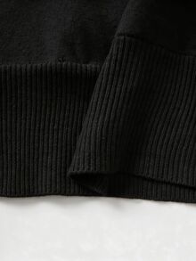 SHEIN 秋季時尚女款 V 領交叉領針織上衣，長袖羅紋下擺套頭衫 - 黑色 - 查看 7