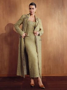 MOTF PREMIUM WOMEN'S AUTUMN/WINTER PLAID FABRIC STRUCTURAL DESIGN STRAPLESS ELEGANT LONG DRESS - Mustard Yellow - View 8