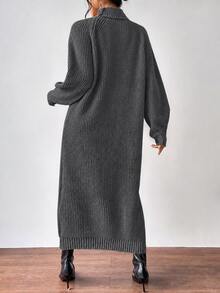 Aalyst Turtleneck Raglan Sleeve Sweater Dress Without Belt Fall Winter Cloth For Women - Dark Grey - View 2