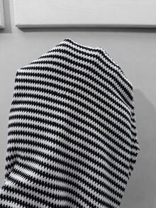 SHEIN Tall 女款休閒卡其色條紋長褲，適合工作與休閒穿著 - 黑與白 - 查看 9