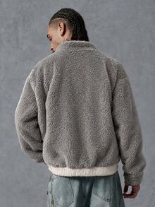 PAVTROS Jaket Fleece Lengan Panjang dengan Resleting untuk Pria dengan Warna Kontras - Hitam - View 2