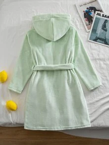 Jubah Berkerudung Kasual Serbaguna dengan Ikat Pinggang Warna Polos untuk Anak Perempuan Remaja - Hijau - View 2