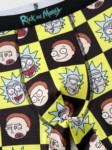 Rick and Morty X SHEIN سروال داخلي رجالي بطبعة كرتونية وحروف، كاجوال للاستخدام اليومي - الأسود - مشاهدة 4