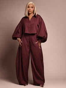 Vixey Tailored Pinstripe Cropped Shirt - Red - View 2
