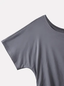 SuriyaCove Cropped Loose Fit T-Shirt T2026080203#Double Brushed Milk Silk 180G#Color 95 - Light Grey - View 4