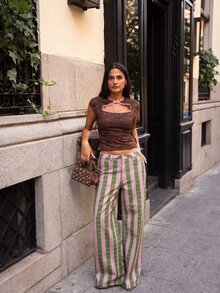 Nöista Celana Jeans Denim Kasual Longgar Potongan Lurus dengan Desain Saku Bergaris untuk Wanita - Khaki - View 9