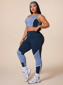 Rhythm Era 2026 Spring/Summer New Women's Outdoor Sports Minimalist Fashion Multi-Color Patchwork Slim Fit Athletic Set - Blue - View 4