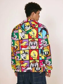 LOONEY TUNES X SHEIN Men's All-Over Print Casual Daily Hoodie - Multicolor - View 2