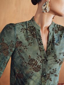 MOTF PREMIUM WOMEN'S VINTAGE VELVET BURNOUT BLOUSE - Green - View 1