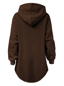 INAWLY Plus Size Women's Solid Color Casual Daily Wear Sweatshirt - Brown - View 4