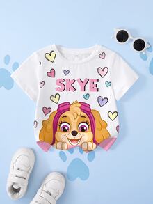 SHEIN | PAW Patrol 女童字母卡通印花休閒日常短袖T恤 - 白色 - 查看 1