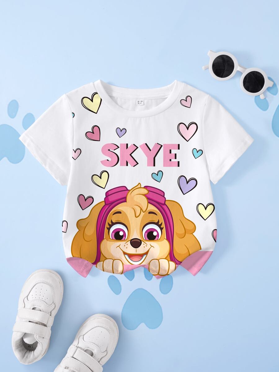 SHEIN | PAW Patrol 女童字母卡通印花休閒日常短袖T恤 - 白色 - 查看 1