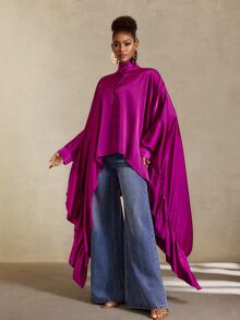 SHEIN Atasan Wanita Polos Kasual Serbaguna untuk Sehari-hari - Purple - View 3