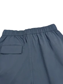 Manfinity Homme 男士大尺碼夏季寬鬆翻蓋口袋側邊工裝短褲，度假休閒石板藍色 - 霧霾藍 - 查看 6