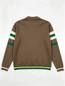 Chillumni Men's Colorblock Casual Daily Long Sleeve Sweater - Khaki - View 3