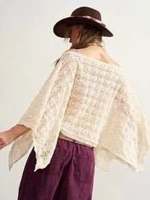 Bohemela Women's Solid Color Hollow Design Loose Fashion Cape Sweater - Apricot - View 7