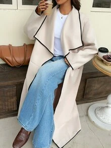 FavEase New Fall/Winter 2026 Collection: Women's Color-Block Overcoat With Wide Lapel – Perfect For Daily Commute And Dates - Apricot - View 5